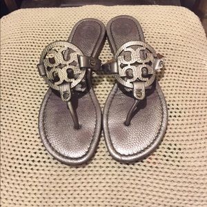 Tory Burch “Miller”sandals metallic silver